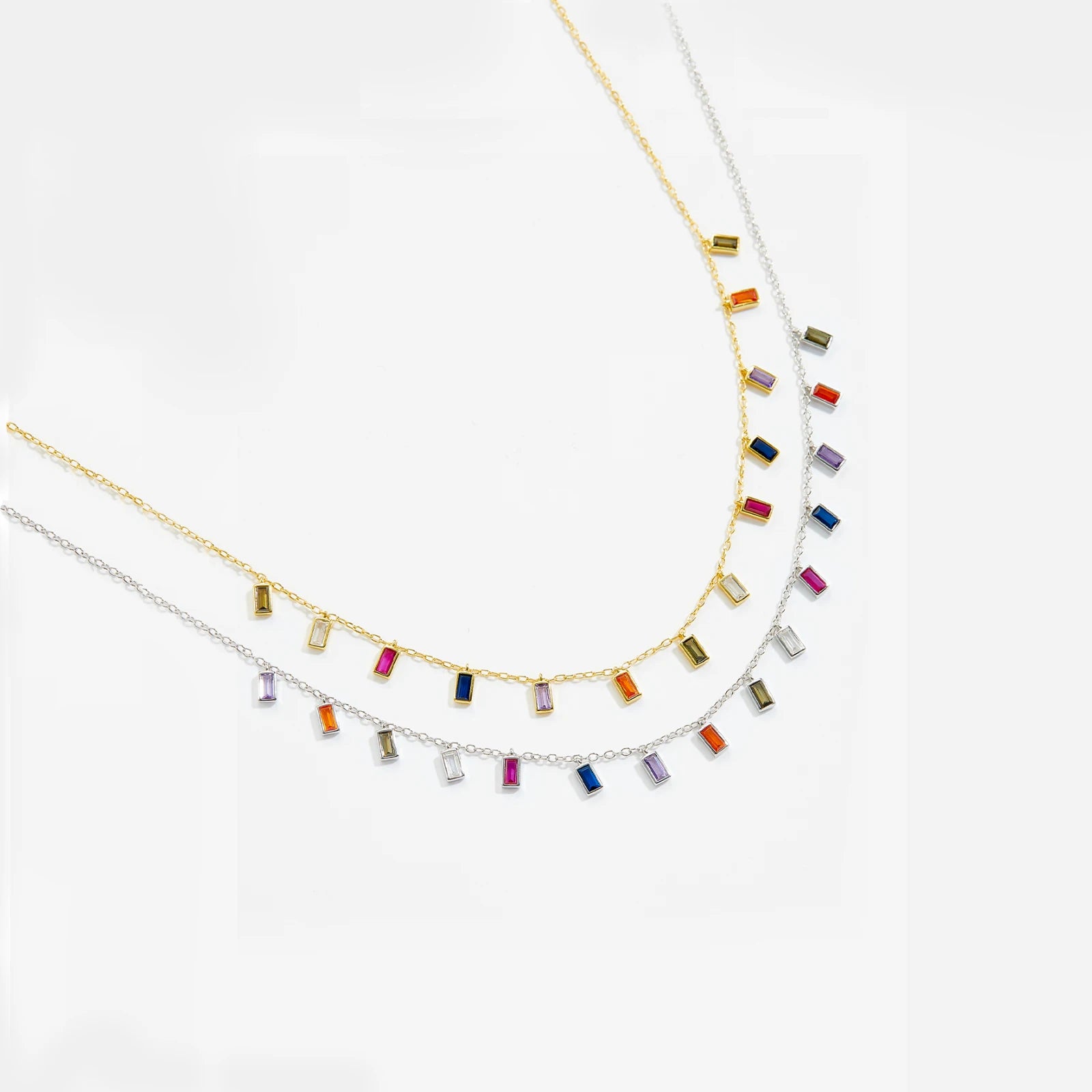 Square Rainbow Rain Necklace