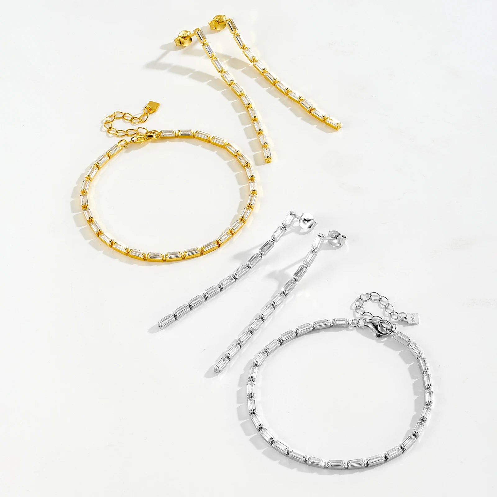 Geometric Crystal Long Drop Earrings