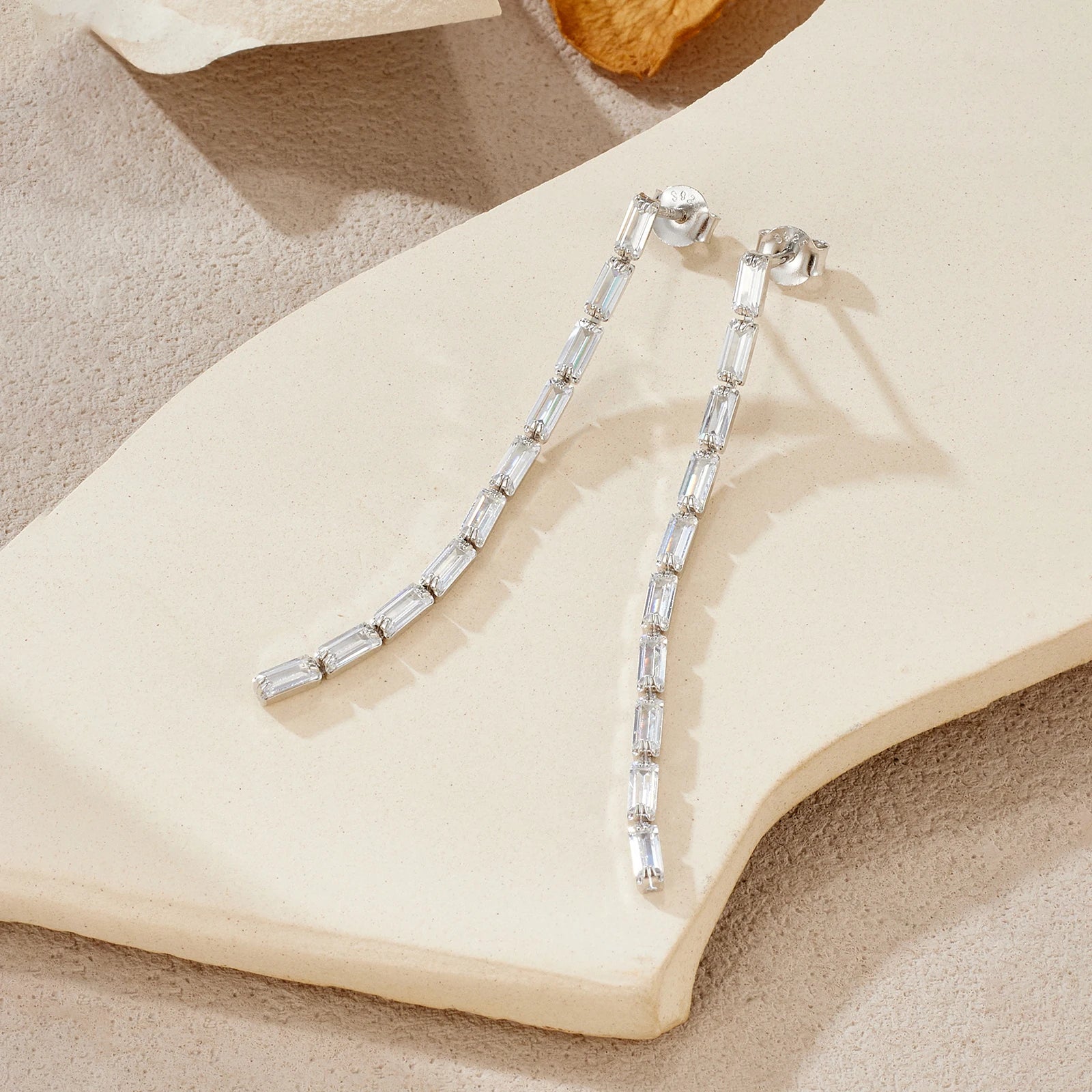 Geometric Crystal Long Drop Earrings