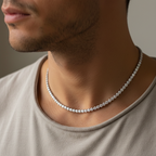 Man wearing Moissanite Riviera Necklace - angled view
